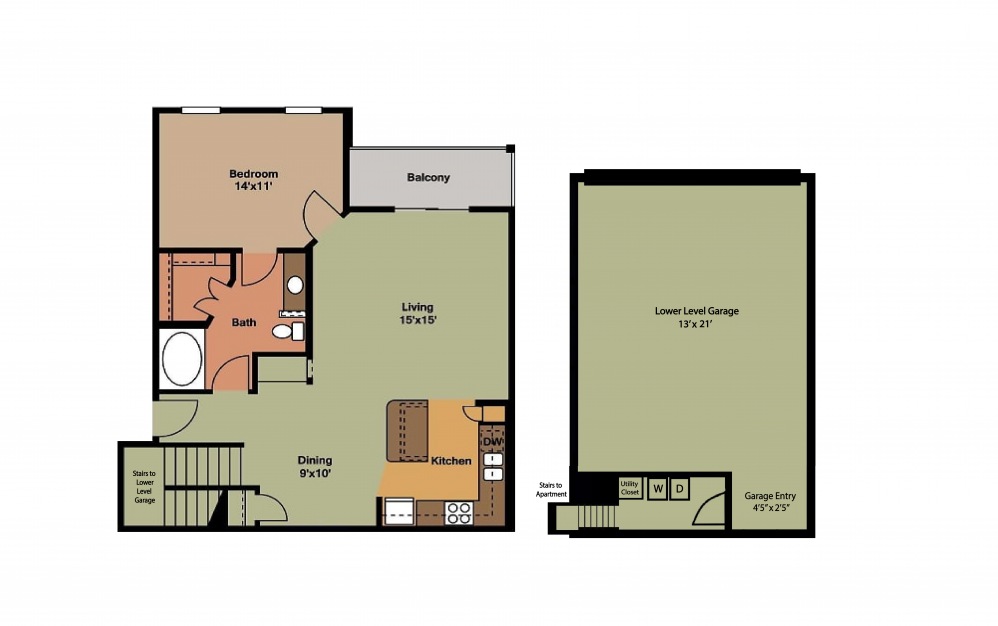 Franklin II - 1 bedroom floorplan layout with 1 bath and 915 square feet.