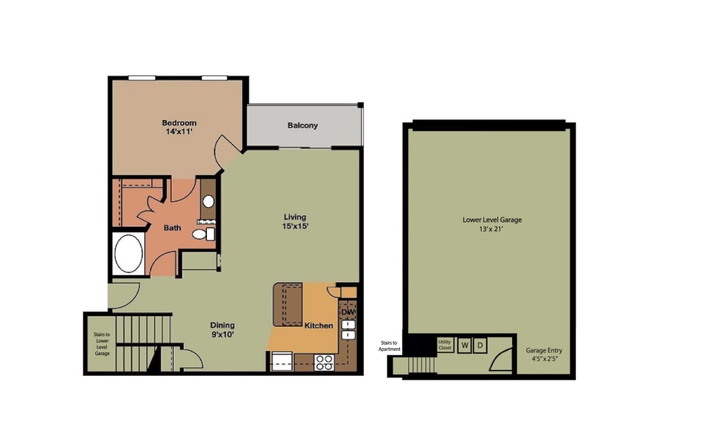 Franklin II - 1 bedroom floorplan layout with 1 bathroom and 915 square feet